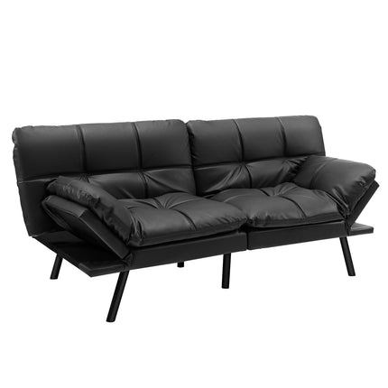 Convertible Memory Foam Futon Sofa Bed, Adjustable Arms, Black