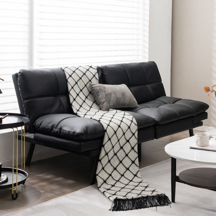 Convertible Memory Foam Futon Sofa Bed, Adjustable Arms, Black