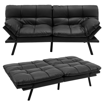Convertible Memory Foam Futon Sofa Bed, Adjustable Arms, Black