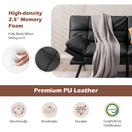 Convertible Memory Foam Futon Sofa Bed, Adjustable Arms, Black
