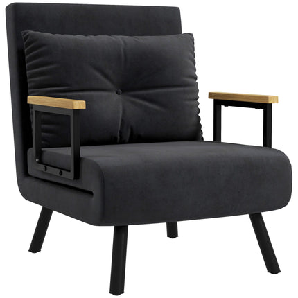 Convertible Recliner Chair with Cushion, Black Velvet