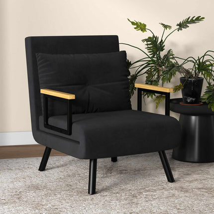 Convertible Recliner Chair with Cushion, Black Velvet