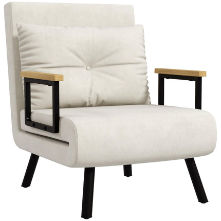 Convertible Sleeper Chair, 5-Position Recliner, Cream, With Cushion