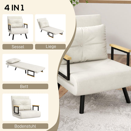 Convertible Sleeper Chair, 5-Position Recliner, Cream, With Cushion