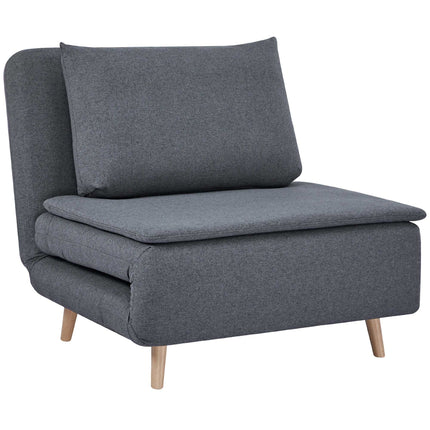 Convertible Sleeper Chair – Adjustable Backrest, Beechwood Legs, Grey