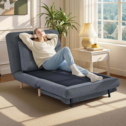 Convertible Sleeper Chair – Adjustable Backrest, Beechwood Legs, Grey