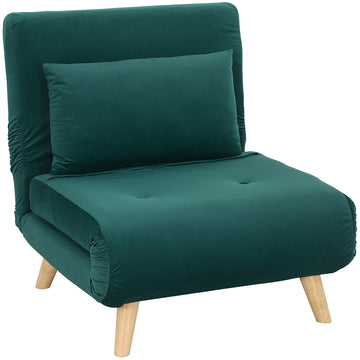 Convertible Sleeper Chair, Adjustable Backrest, Dark Green Velvet