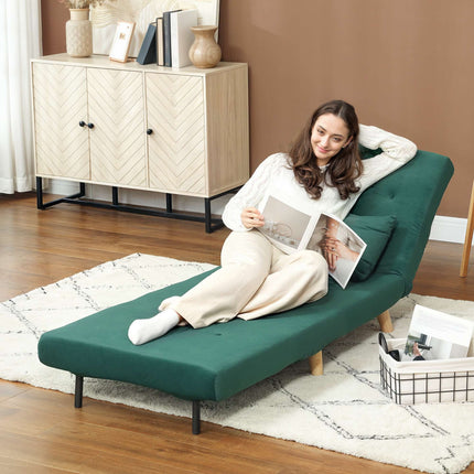 Convertible Sleeper Chair, Adjustable Backrest, Dark Green Velvet