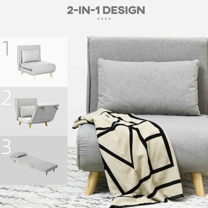 Convertible Sleeper Chair, Adjustable Backrest, Linen Look, Light Grey