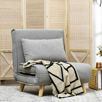 Convertible Sleeper Chair, Adjustable Backrest, Linen Look, Light Grey
