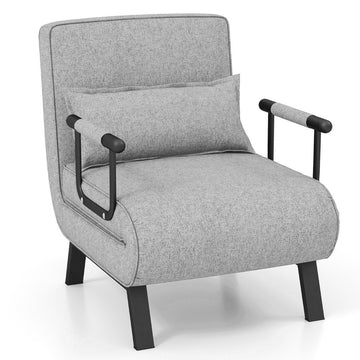 Convertible Sleeper Chair Bed, 6-Position Recliner, Light Grey