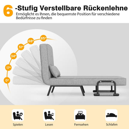 Convertible Sleeper Chair Bed, 6-Position Recliner, Light Grey