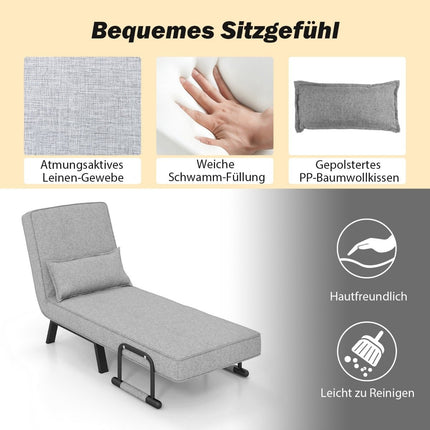 Convertible Sleeper Chair Bed, 6-Position Recliner, Light Grey