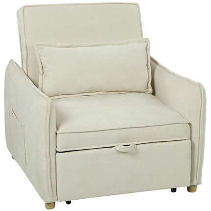 Convertible Sleeper Chair with Bed Function, Cream, 3-in-1