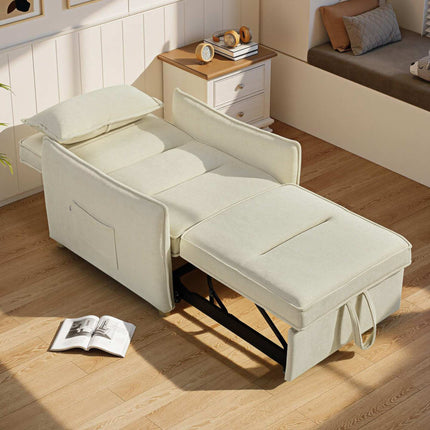 Convertible Sleeper Chair with Bed Function, Cream, 3-in-1