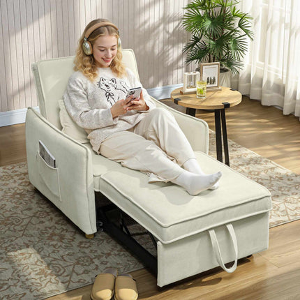 Convertible Sleeper Chair with Bed Function, Cream, 3-in-1