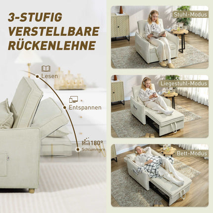 Convertible Sleeper Chair with Bed Function, Cream, 3-in-1