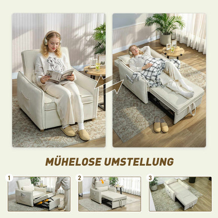 Convertible Sleeper Chair with Bed Function, Cream, 3-in-1
