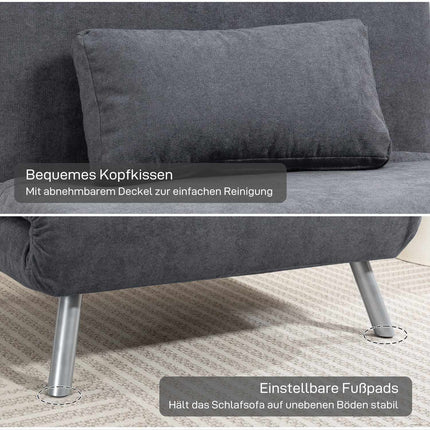 Convertible Sleeper Chair with Cushion, Dark Grey Fabric