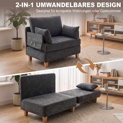 Convertible Sleeper Chair with Linen Velvet, Dark Grey