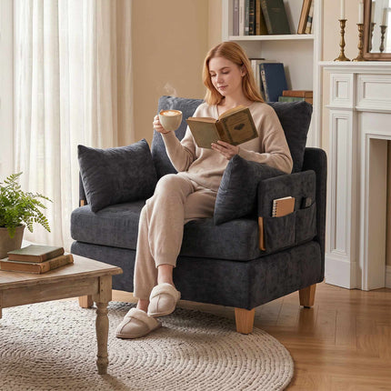 Convertible Sleeper Chair with Linen Velvet, Dark Grey