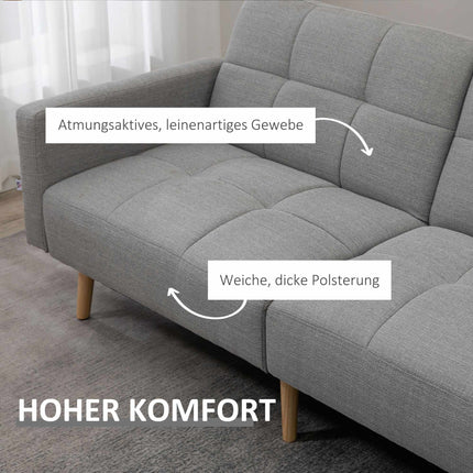 Convertible Sofa Bed, 205 x 88 cm, Linen-Look Gray