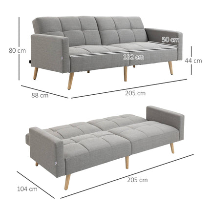 Convertible Sofa Bed, 205 x 88 cm, Linen-Look Gray