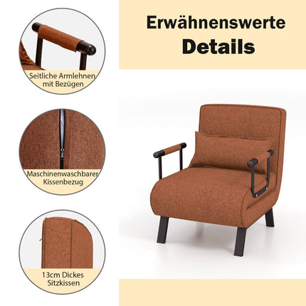 Convertible Sofa Bed Chair – 6-Position Recliner, Linen Fabric