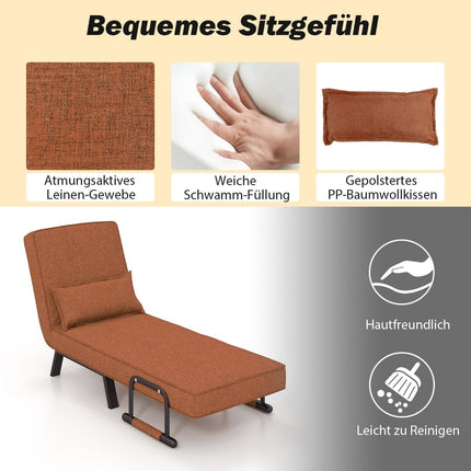 Convertible Sofa Bed Chair – 6-Position Recliner, Linen Fabric