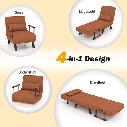Convertible Sofa Bed Chair – 6-Position Recliner, Linen Fabric