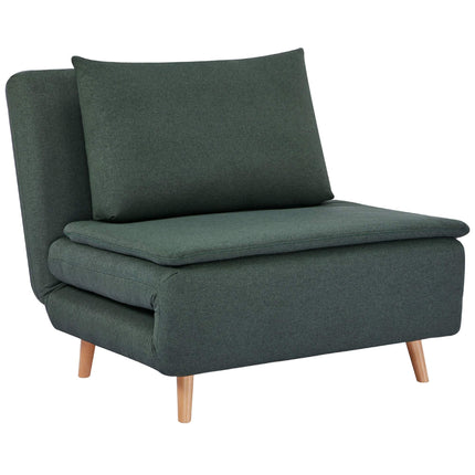 Convertible Sofa Bed Chair – Adjustable Backrest, Beechwood Legs, Dark Green