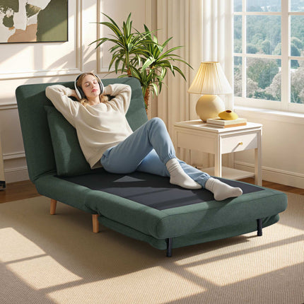 Convertible Sofa Bed Chair – Adjustable Backrest, Beechwood Legs, Dark Green