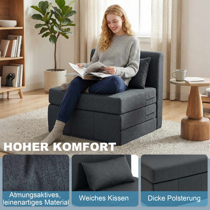 Convertible Sofa Bed Chair with Linen Texture, Dark Grey
