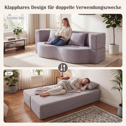 Convertible Sofa Bed, Teddy-Fleece, 192.5 cm, White