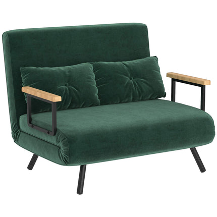 Convertible Sofa Bed with Adjustable Backrest, Green Fabric