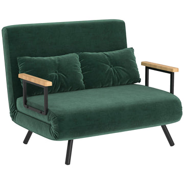 Convertible Sofa Bed with Adjustable Backrest, Green Fabric