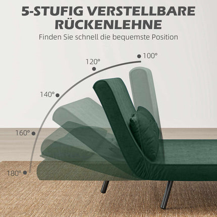Convertible Sofa Bed with Adjustable Backrest, Green Fabric