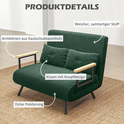 Convertible Sofa Bed with Adjustable Backrest, Green Fabric