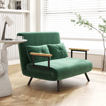 Convertible Sofa Bed with Adjustable Backrest, Green Fabric