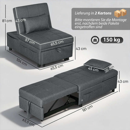 Convertible Sofa Bed with Adjustable Backrest and Cushion
