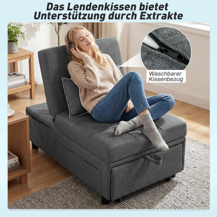 Convertible Sofa Bed with Adjustable Backrest and Cushion