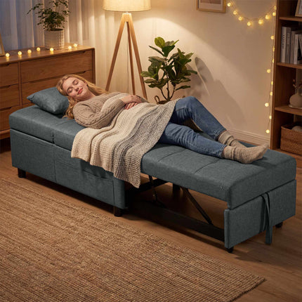 Convertible Sofa Bed with Adjustable Backrest and Cushion