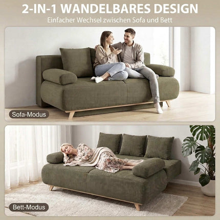 Convertible Sofa Bed with Storage, Dark Green Cord Fabric