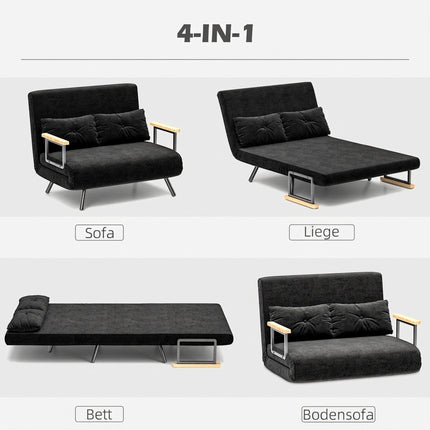 Convertible Velvet Sleeper Sofa, Black, Includes 2 Cushions