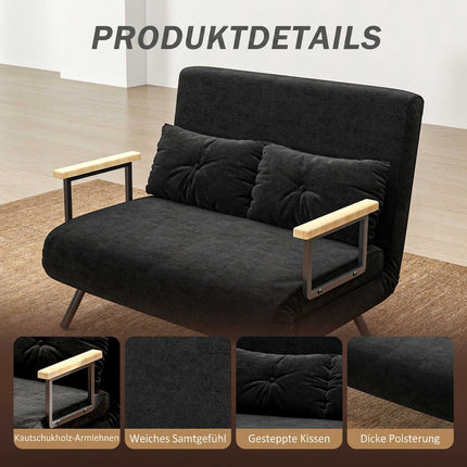 Convertible Velvet Sleeper Sofa, Black, Includes 2 Cushions