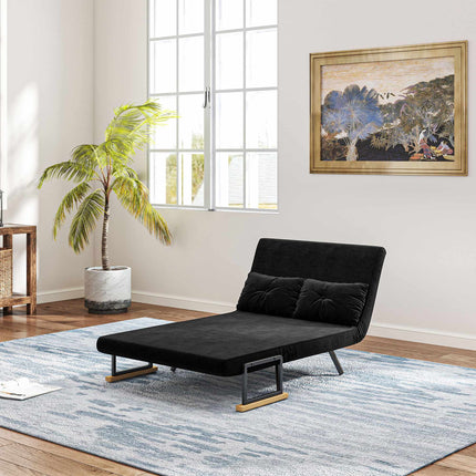 Convertible Velvet Sleeper Sofa, Black, Includes 2 Cushions
