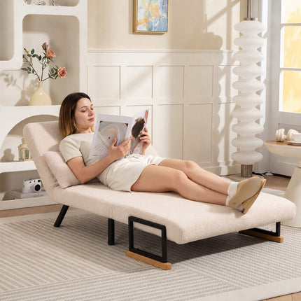 Convertible Velvet Sofa Bed with Cushions, Beige