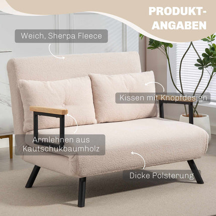 Convertible Velvet Sofa Bed with Cushions, Beige