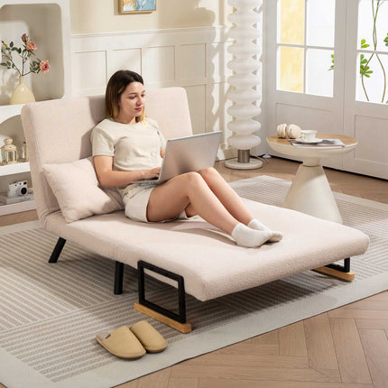 Convertible Velvet Sofa Bed with Cushions, Beige