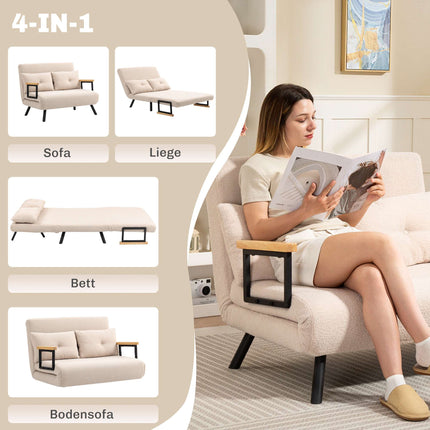Convertible Velvet Sofa Bed with Cushions, Beige